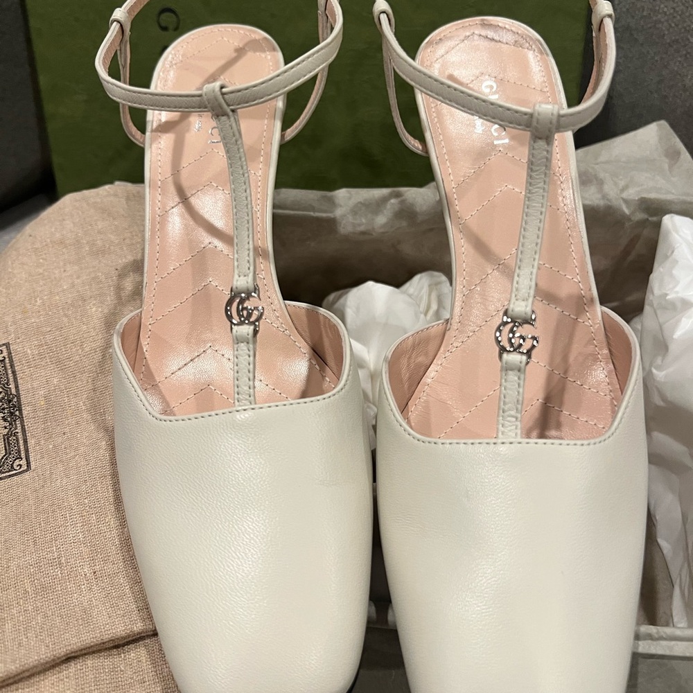 New Gucci GG Marmont mini cream slingback pumps - Picture 11 of 15